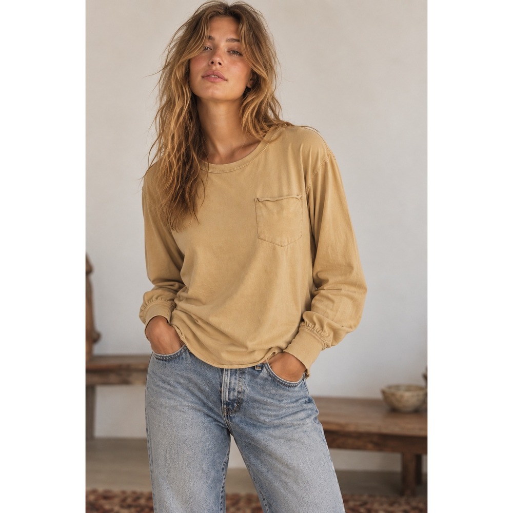 We The Free Free People Long Sleeve Pocket Tee Mustard Yellow Small OB1592867